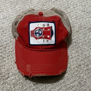 Distressed Red Cap with Guitar Patch